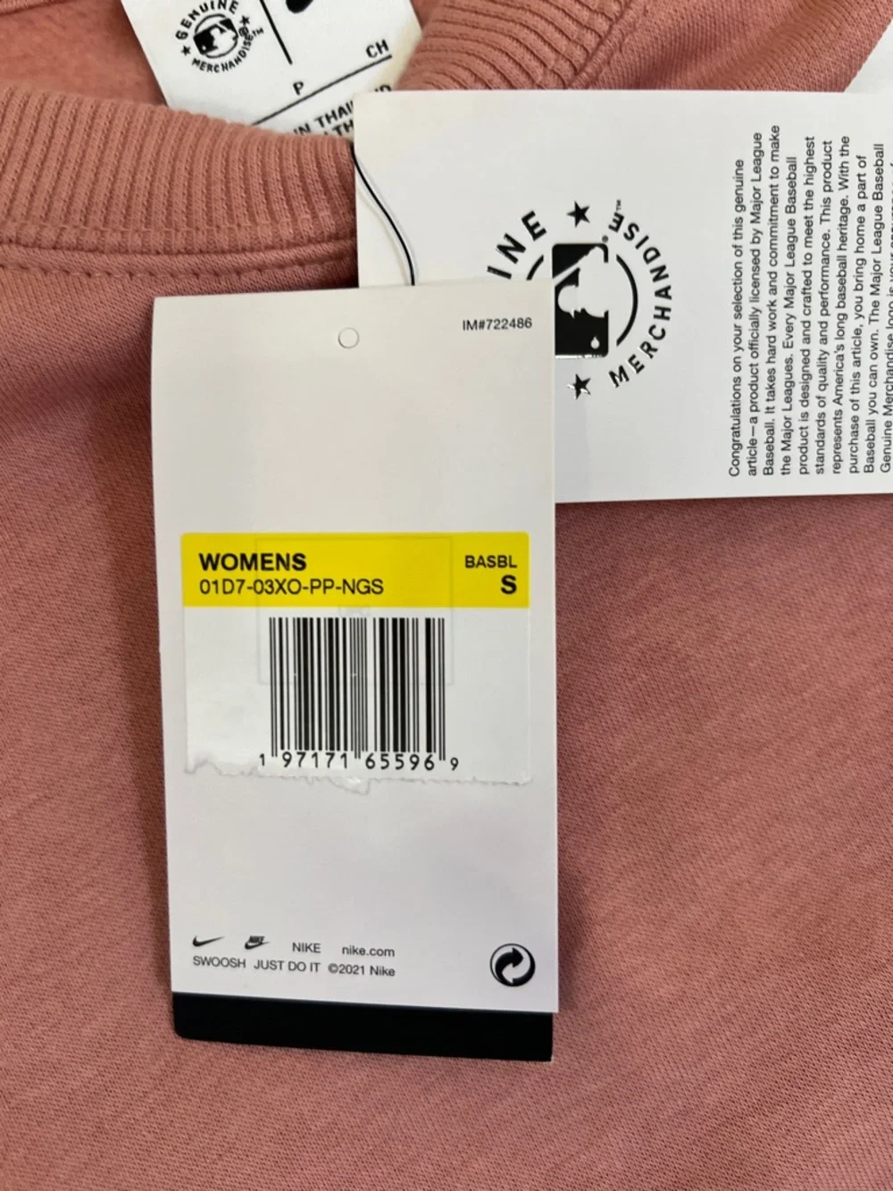 Nike Pink Dusty Rose Pullover Sweatshirt with White 'P' - Picture 7 of 7
